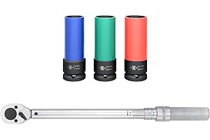 WIESEMANN 1893 Wiesemann 81529 - Llave dinamométrica de 1/2 pulgadas con insertos de fuerza, 17 mm, 18 mm, 21 mm, juego completo para cambio de neumáticos 42-219 Nm, con caja de transporte