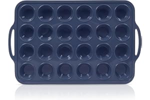 FOLKSY SUPER KITCHEN SUPER KITCHEN Mini Stampo Muffin Silicone con Struttura Metallica, Teglia per Muffin da 24 Tazze con Maniglie, Antiaderente Stampo Cupcake Silicone, Piccoli Stampi per Muffins da Forno, Grigio