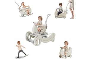 BanaSuper 5 en 1 Juguete de Resorte Oscilante para Niños Pequeños Correpasillos para Empujar para Bebé con Barra de Seguridad y Asa Coche Deslizante para Niños en Edad Preescolar (Gris)