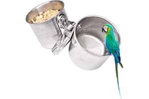 SPRIEßEN Comedero para pájaros de acero inoxidable cuenco para loros tazas para loro con abrazadera jaula animales alimentador cuenco para pájaros peonía cacatúa, diámetro 5,5 cm