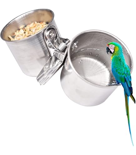 Set Di 4 Ciotole Per Uccelli In Acciaio Inox - Accessori Per Gabbia, Per Mangime E Acqua, Appendiabili, Per Pappagalli, Canarini, Piccoli Animali