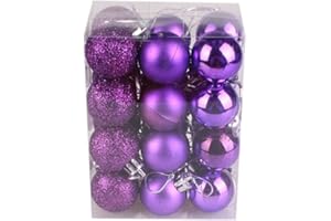 AMHOMELY Christmas Baubles, 24/48 pcs Christmas Balls Ornaments for Christmas Tree Small Shatterproof Hanging Ball Baubles for Xmas Holiday Wedding Party Decorations Home Festival Decors (Purple 3cm/24PC)