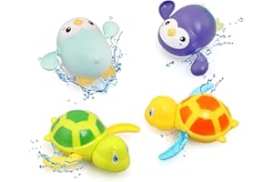 Bellestyle Juguete Baño Bebe, 4 PCS Juguetes de Baño para Bebé, Juguetes Piscina Bebe, Juguetes Bañera Pingüino Tortuga, Juegos de Agua para Niños,Juguetes de Natación del Flotante para Niños