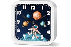 EXQULEG Analoger Wecker für Kinder, Kinderwecker Ohne Ticken, Platz Wecker mit Raketen Astronautmotiv Wecker für Junge Mädchen und Schüler (NZA177 Weiß)