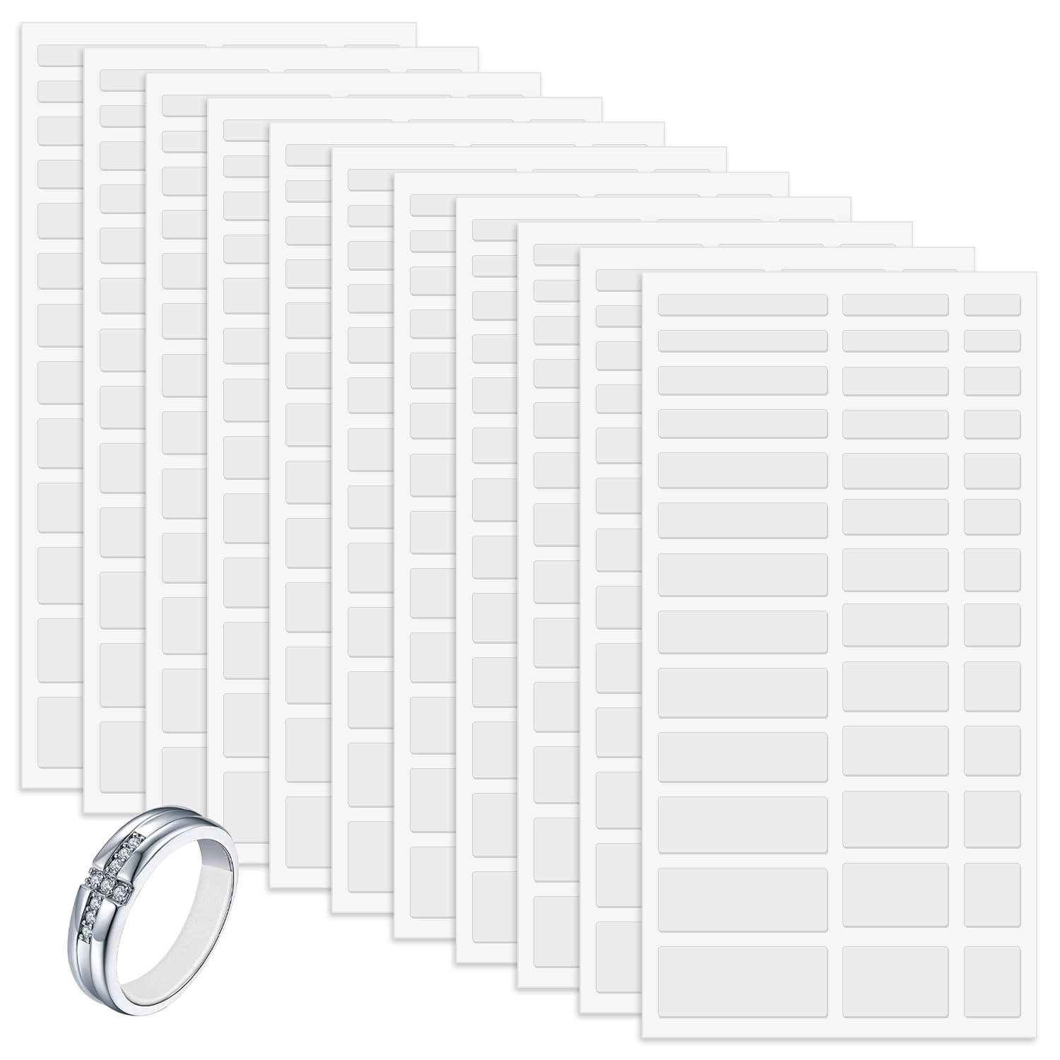 xiluuyou Ringgrößenversteller Set, Unsichtbarer Ringgrößenversteller für lose Ringe, Transparenter Ringgrößen-Reduzierring, Fitter für Breite Ringe, 10 Blatt - 390 Stück - 1