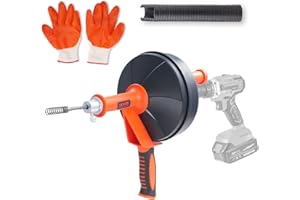 VEVOR Espiral de Limpieza de Tuberías 0,6x76,2 cm Serpiente de Fontanería con Accesorio de Perforación Desatascador de Desagües con Manguera Protectora y Guantes para Desatascar Inodoros, Cocina, Baño