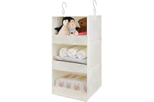 GRANNY SAYS Organizador colgante de 3 estantes, almacenamiento plegable para armario, estantes colgantes para armarios y armarios de caravanas, beige, 29 ½ pulgadas de alto x 12 pulgadas de ancho x 12