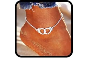 Yean Cavigliera in argento punk cavigliera con manette per donne e ragazze (argento), 1 Unité (Lot de 1), Argento