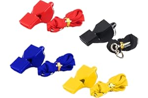 Yoezuo Sifflets,4Pcs Sifflets de Sport en Plastique,Sifflet de Sport avec Cordon pour Sports,Basketball,Football,Sauveteur,Randonnée idéal pour Les Entraîneurs,Les Arbitres (Noir,Rouge,Jaune,Bleu)