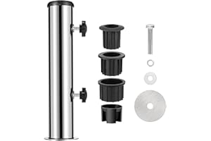 JACKFRU Umbrella Stand Mount Stand Tube Set, Outdoor Stainless Steel Parasol Base Holder PVC Insert Tube Sleeve, Adjustable Patio Table Umbrella Stand Parts Replacement for Outdoor Garden Backyard Balcony
