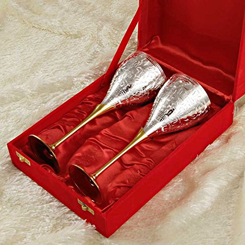 Zap Impex ® Schöne Messing versilbert Celebration Kelche 2er Set mit rot Samt-Box (9 „Höhe) - 4