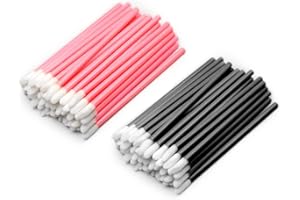 Fezf 200 Stück Lippenpinsel Einweg, Je 100 Schwarz Und Pink，Lippenstift Pinsel,Lippenpinsel Einweg,Wimpern Pinsel