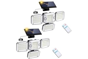RAFOW Solarlampen für Außen mit Bewegungsmelder: 296 LED Solar Strahler 3500LM 7000K Solarleuchte 3 Modi mit Fernbedienung IP65 Wasserdicht Solar Aussenleuchte für Terrasse Garage Hof Garten 5m Kabel 2 PCS