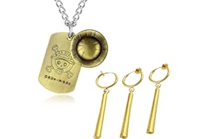 UoYu 4 pezzi One P. Rufy gioielli scheletro collana ciondolo Roronoa Zoro orecchini clip moda anime per fan cosplay costume, Zinco, Nessuna pietra preziosa