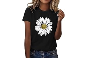 NQYIOS Sexy Tops for Women, Sunflower Printed T Shirt for Women Casual Graphic Short Sleeve Tee Tops Crew Neck Slim Shirts Tee Blouse Extra Long Tee Shirts for Women Women's Vests