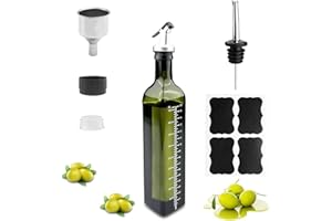 Gvolatee bouteille huile olive 500ml, Distributeur D'huile D'olive avec Bec Verseur, entonnoir en acier inoxydable, étiquettes, Récipient vinaigre en verre pour Cuisine, Grillades, Cuisson, Salade