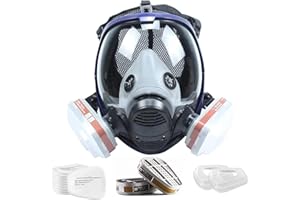 Aoglenic Full Face Respirator Mask with Filters, Silicone Reusable Anti-Fog Anti-Gas Gas Mask Against Vapours & Particles, Large Paint Facepiece Work Protection Respirator for Painting Grinding Dust