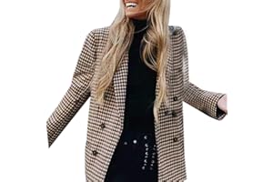 RIKAY WOMEN COAT Womens Long Sleeve Tartan Checked Buttons Suit Jacket Blazer Casual Work Formal Office Coat Cardigan Outwear Rikay