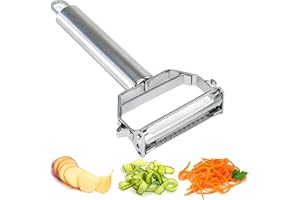 CHEFZOCO Pelador Multifuncional, Rallador y Rallador 4 en 1, Accesorio Cocina, Diseño Universal, Pela frutas y verduras, Rallador fino, Cortador en juliana, Extractor de brotes, Acero inoxidable