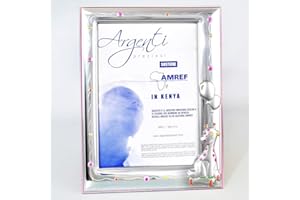 ARGENTI PREZIOSI ITALIA Portafoto Bambina Giraffa Rosa Animali Cornice Argentata, Scatola Regalo Inclusa, Made in Italy (18x23)