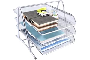 EJOYOUS 3 szuflady metalowy kosz na listy, metalowe przegródki do przechowywania Organizer na biurko tacka na dokumenty A4 System organizacji szuflad do biura srebrny