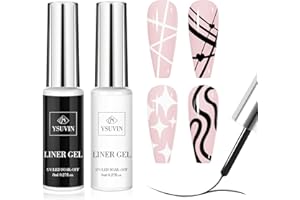 YSUVIN Vernis Semi Permanent, 2 Couleurs Noir Blanc Liner Gel Nail Art Vernis à Ongles Soak-Off UV Tirez Ligne Stylo Pour Drawing DIY Paint Nail Art Décoration French Manucure, Beauté Cadeaus