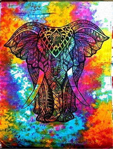 Hippy Mandala Bohemian Tapestries, Twin Hippie Tapestry (Elephant Multi) by Healing Crystals India
