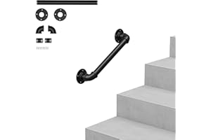 OUNUO Wall Handrail for Stairs Steps, Black Metal Industrial Pipe Staircase Handrail for Indoor Outdoor Wall Mount Support, Wall Hand Railing,Safety Handle (Black, 50cm)