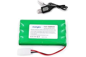 nvizyeu 9.6v battery pack, 1500mah rechargeable 9.6v nimh battery, suitable for rc tank rc boat electric toys, comes with 9.6v battery charger