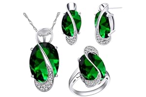 Uloveido Mystic Topaz Rainbow Cubic Zirconia Oval Crystal Necklace Pendant Earrings and Ring Jewellery Sets for Women T472