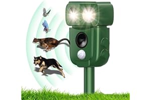 Queath Katzenschreck,Ultraschall Abwehr mit Solarbetrieb und Blitz gegen Katzen, Hunde, Marder, Tierabwehr, Katzenschreck Hundeschreck Marderschreck, 5 Modus, IPX66 Wasserdichter