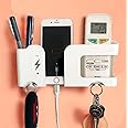 GEOCARTER Wall Mobile Holder | Multi-Purpose Mobile Stand for Wall | Remote Holder & Mobile Charging Stand, Wall Phone Holder for Charging | Kitchen Organizer Rack Wall Mounted | Useful Gadget-White