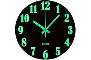 Topkey - Reloj de Pared Luminoso Redondo de 12 Pulgadas con diseño de Madera silenciosa, Que Brilla por la Noche, Ideal para Sala de Estar y Dormitorio (batería no incluida) - Marrón