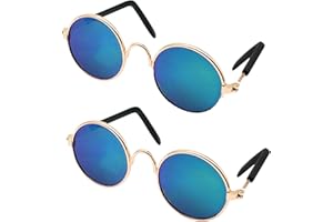 YAODHAOD Pet Dog Cat Sunglasses, Classic Retro Round Metal Prince Princess Sunglasses Puppy Katie Photo Props Toys（2 Pack (8cm, Blue gradient)