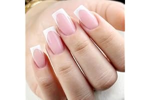 AGASAR 24pcs French Tip False Nails White Stick on Nails Short Square Press on Nails Nude Removable Glue-on Nails Fake Nails Women Girls Nail Art Accessories