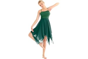 Agoky Damen Ballettkleid Ballettanzug Träger Kleid Asymmetrisch Latin Tanzkleider ärmellos Ballett Trikot Body Wickelrock 34 36 38 40 42 44