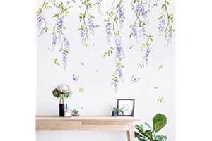Supzone Adesivi Murali Fiori - Decorazione Parete con Glicine e Farfalle, Motivo Naturale, Adesivi da Parete Autoadesivi Rimovibili per Soggiorno e Camera da Letto, Vetrofanie Primavera