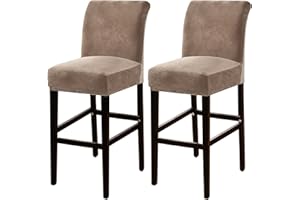 GYHH Bar Stool Chair Cover Stretch Counter Stool Pub Chair Slipcover with Back Velvet Plush Cafe High Barstools Chairs Protector for Kitchen Dining Room (Taupe,2)