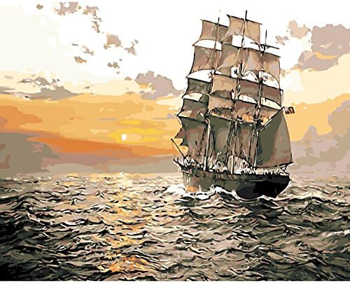 One DIY Oil Painting Paint By Number Kit-Drifting into the Sunset 16x20 inch (Frameless)