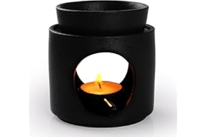 WD&CD Lampa zapachowa z ceramiki, lampa zapachowa, uchwyt na podgrzewacze, dyfuzor aromatów, podgrzewacz, do olejków eterycznych, kolor czarny