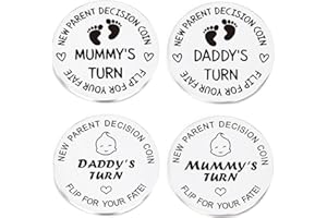 KQOZG Moneta Decisionale per Genitori, Neo Mamma e Papà Natale, Idea Nascita Gravidanza Donna Incinta, Regalo Originale Battesimo Baby Shower Maschio Femmina, Accessorio in Acciaio Inox (Argento)