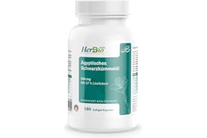 HERBBIO ABDIN HERBBIO NATURAL MEDICAL MANUFACTURING HerbBio ägyptisches Schwarzkümmelöl Kapseln 500mg 180 Softgel Kapseln - davon 57% Linolsäure - Premium kaltgepresst - 100% Rindergelatine Halal Zertifiziert - laborgeprüft - Black seed oil capsules