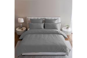 MAGNA COLLECTION Double Duvet Cover Set - Hotel Quality Double Bedding Set (200x200cm) with Matching Pillowcases - Soft Brushed Microfibre Polyester Double Duvet Cover (Grey, Double)