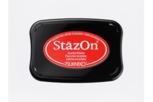 Tsukineko StazOn Tampon encreur pour estampage Rouge écarlate Grand format opaque Séchage à l'air libre Résistant à l'eau Gaufrage