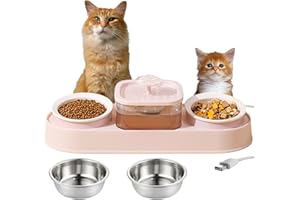 Wenbones Ciotola per Gatti Inclinata 15° Inclinato Anti-Vomito, 3 in 1 Ciotole Rialzate per Gatti Dispenser Acqua gatti, Filtri Fontanella per Gatti e Cani di Piccola Taglia, 4 Ciotole (Rosa)