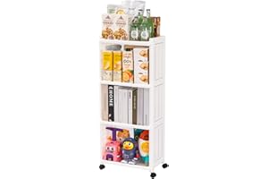 HAIXIN Carrito Auxiliar con Ruedas, Carro Cocina de 4 Niveles, Carrito Baño Blanco, Carro Auxiliar Cocina ensanchado 39.8 * 24.4 * 92.3cm