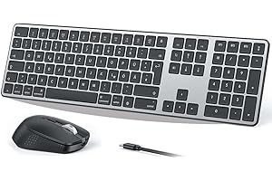 OMOTON Tastatur Maus Set Kabellose für MacBook Air/MacBook Pro/iMac/iMac Pro/Mac mini, Bluetooth Funktastatur QWERTZ mit Maus Wiederaufladbar, Multi-Gerät, Ergonomisch, Leises Tippen, DE Layout