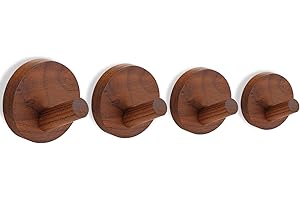 Ryvera 4 Piezas Ganchos Adhesivos para Pared Madera, Madera Colgadores Pared, Perchero Pared, Adecuado para Cabinas de Ducha Baños Azulejos de Pared Cocina, Tacto de Madera, Fuerte Capacidad de Carga