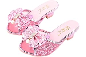 Monissy Sandale à Talon Haut Mules Bouche de Poisson Argenté Paillette Noeuds Métal Crystal Incrusté Perle Fille Princesse Déguisement Chaussures de Danse Noël Halloween