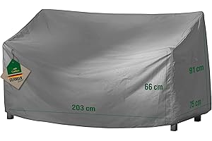 Mehr Garten Gartenbank Abdeckung 3-4 Sitzer, 203x75x66/91 cm, grau, Oxford 600D Gewebe, Schutzhülle Gartenbank, wasserdicht, UV-beständig und wetterfest